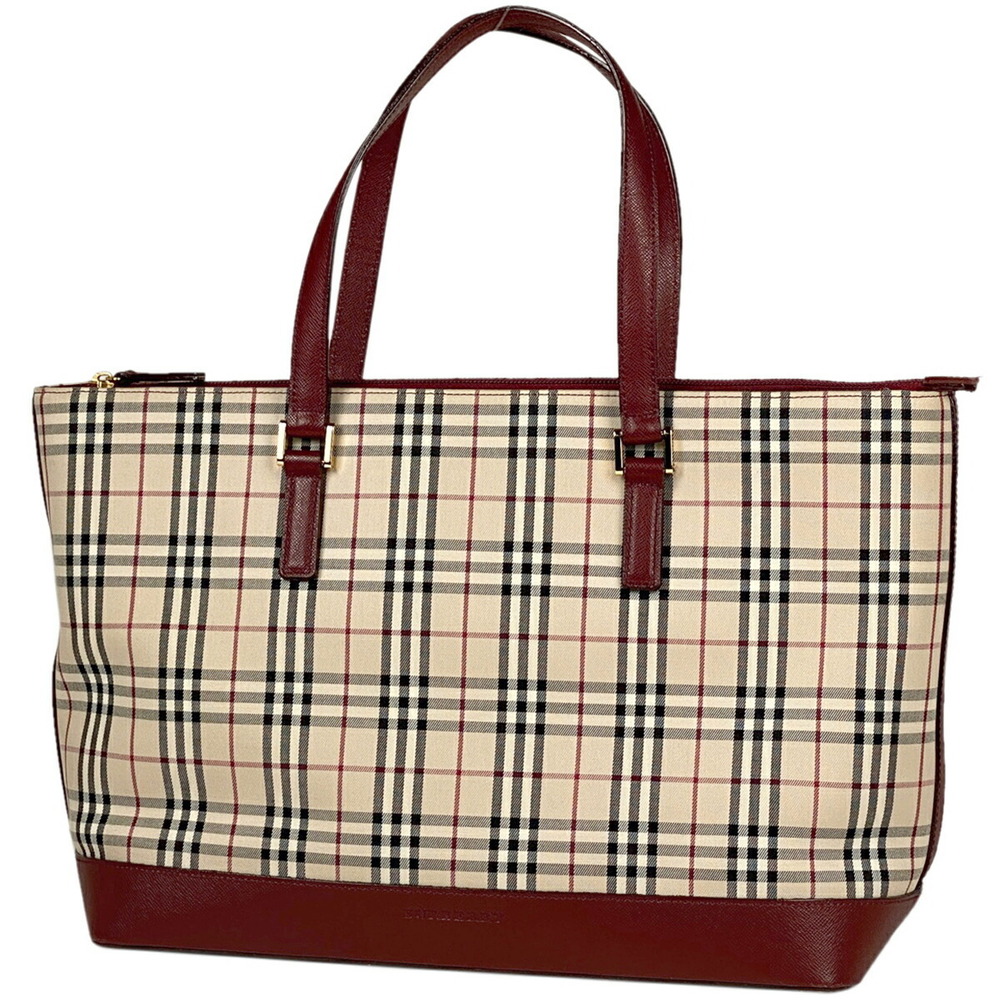 Burberry check tote bag shoulder canvas beige red
